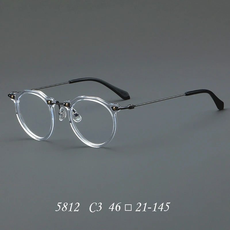 Nobler Unisex Full Rim Flat Top Round Acetate Titanium Eyeglasses 5812 Full Rim Nobler C3  