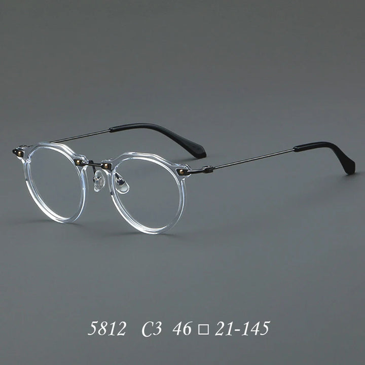 Nobler Unisex Full Rim Flat Top Round Acetate Titanium Eyeglasses 5812 Full Rim Nobler C3  