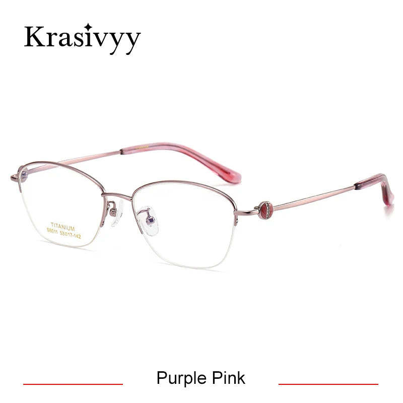 Krasivyy Women's Semi Rim Oval Titanium Eyeglasses 6011 Semi Rim Krasivyy Purple Pink  