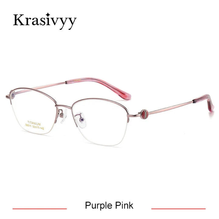 Krasivyy Women's Semi Rim Oval Titanium Eyeglasses 6011 Semi Rim Krasivyy Purple Pink  