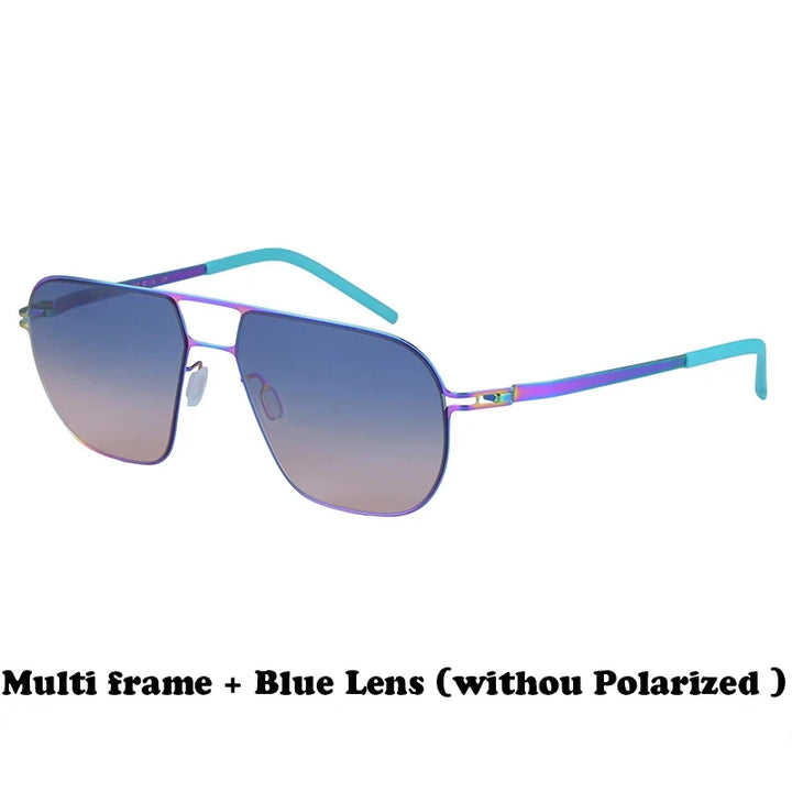 Aimee Men's Full Rim Oval Double Bridge Screwless Titanium Sunglasses 19140