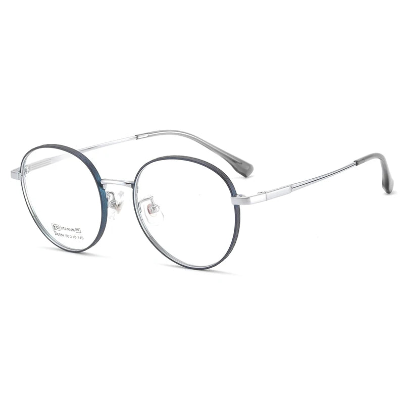 Bclear Unisex Full Rim Small Round Titanium Eyeglasses 6984 Full Rim Bclear Blue silver  