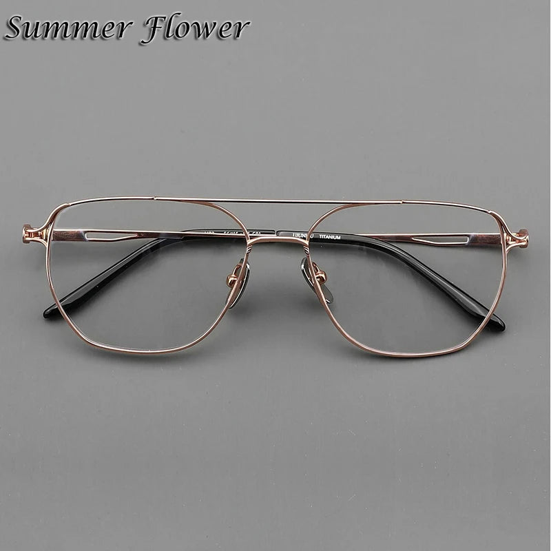 Summer Flower Men's Full Rim Oval Double Bridge Titanium Eyeglasses 10173 Full Rim Summer Flower