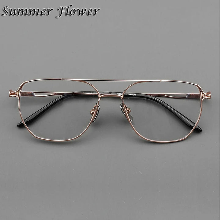 Summer Flower Men's Full Rim Oval Double Bridge Titanium Eyeglasses 10173 Full Rim Summer Flower