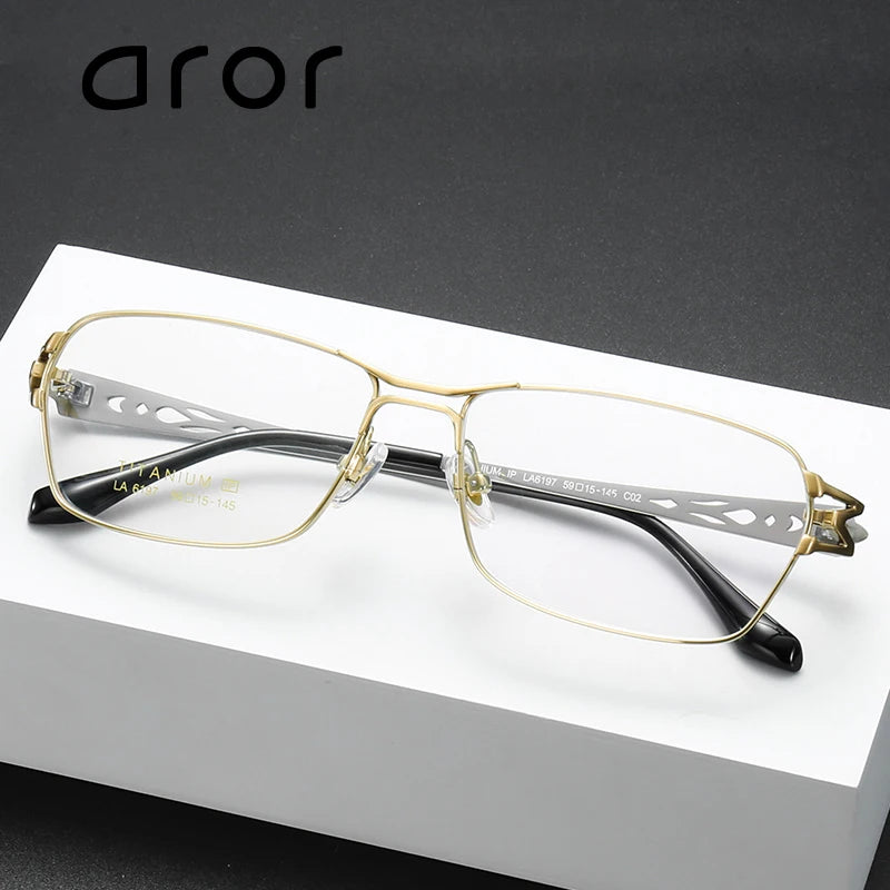 Aror Unisex Full Rim Square Double Bridge Titanium Eyeglasses 96197 Full Rim Aror