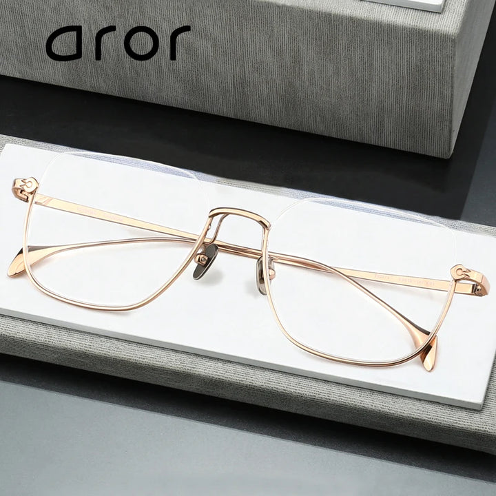 Aror Men's Semi Rim Square Titanium Eyeglasses 410171