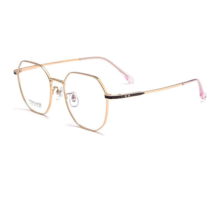 KatKani Unisex Full Rim Polygon Titanium Eyeglasses 15341p Full Rim KatKani Eyeglasses Gold  