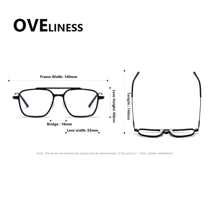 Oveliness Unisex Full Rim Square Double Bridge Acetate Titanium Eyeglasses 88658