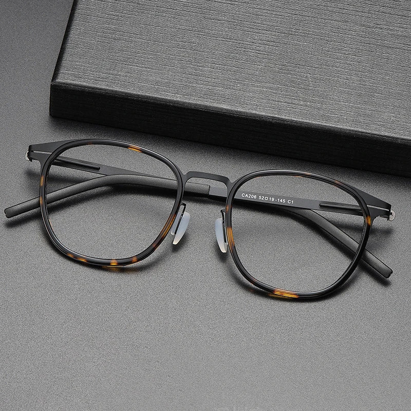 Black Mask Unisex Full Rim Square Screwless Stainless Steel Eyeglasses 1206 Full Rim Black Mask   