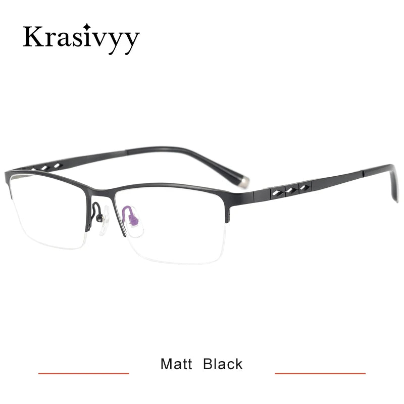 Krasivyy Men's Semi Rim Big Square Titanium Eyeglasses 20076 Semi Rim Krasivyy Matt Black