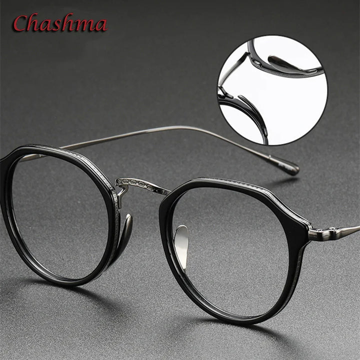 Chashma Ochki Unisex Full Rim Flat Top Round Acetate Titanium Eyeglasses 0113 Full Rim Chashma Ochki   