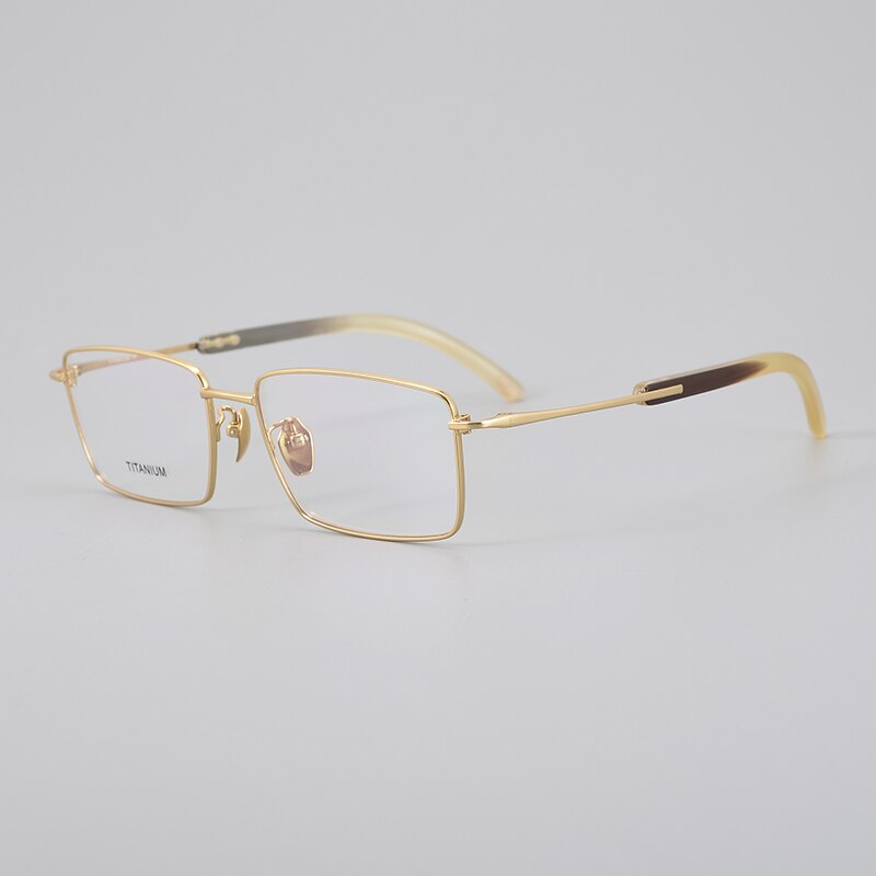 Muzz Unisex Full Rim Square Titanium Buffalo Horn Temple Eyeglasses 2301 Full Rim Muzz Gold  