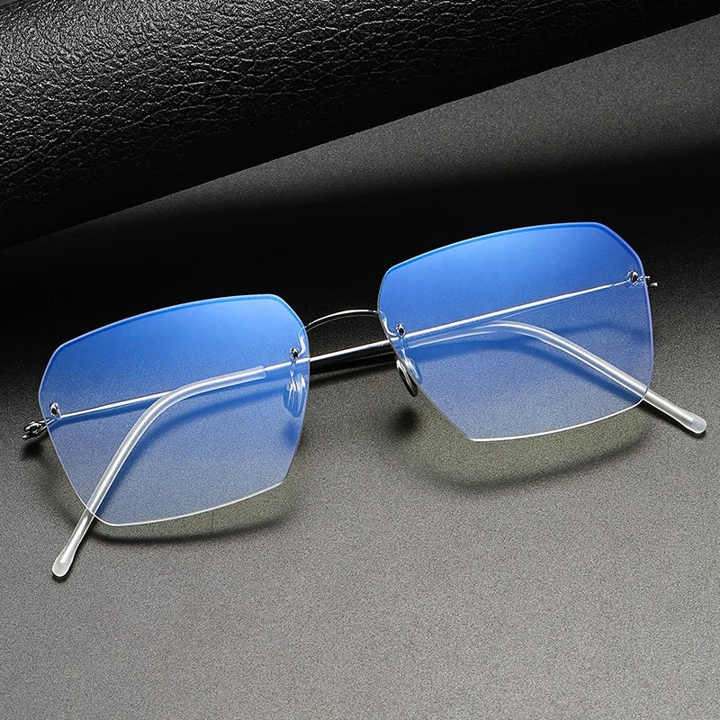 Aimee Women's Rimless Polygon Square Titanium Eyeglasses 2128