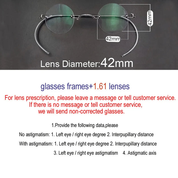 Yujo Unisex Rimless Round Screwless Steel Eyeglasses 384042