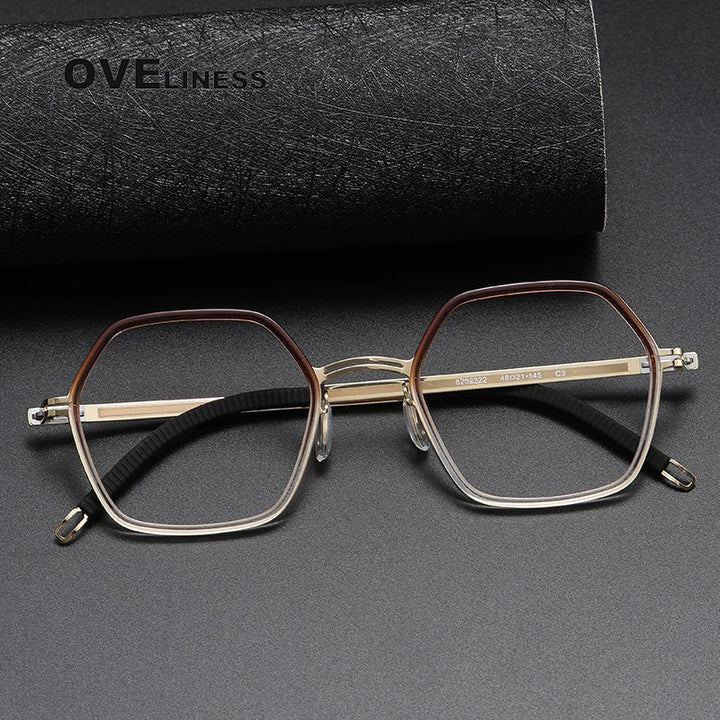 Oveliness Women's Full Rim Hexagon Acetate Titanium Eyeglasses 820222
