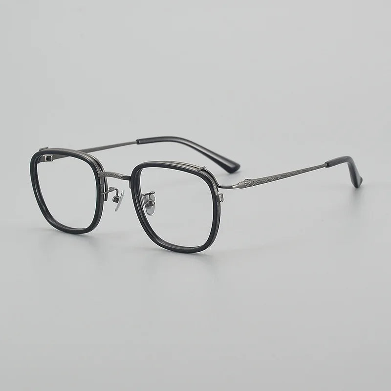 Black Mask Unisex Full Rim Square Titanium Acetate Eyeglasses 6015 Full Rim Black Mask Black-Gray  