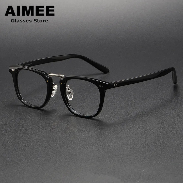 Aimee Unisex Full Rim Square Acetate Titanium Eyeglasses 8001 Full Rim Aimee Black  