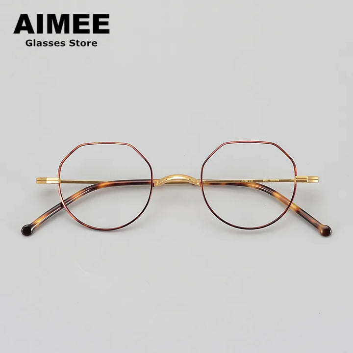 Aimee Unisex Full Rim Flat Top Round Titanium Eyeglasses 88042 Full Rim Aimee Tortoise-Golden  