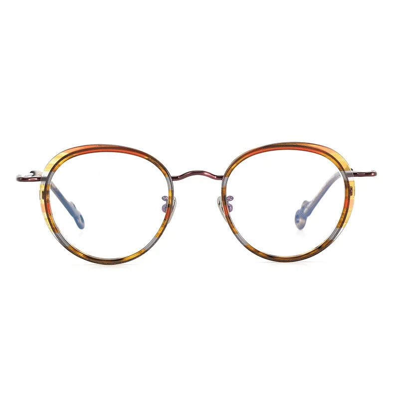 Nobler Unisex Full Rim Round Acetate Titanium Thin Temple Eyeglasses 5963 Full Rim Nobler   