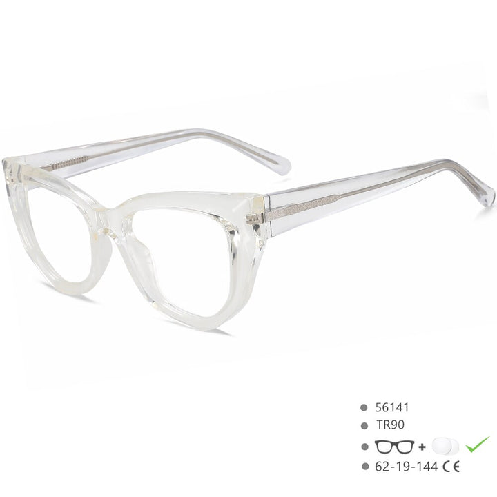 CCSpace Women's Full Rim Square Cat Eye Tr 90 Titanium Eyeglasses 56141 Full Rim CCspace China Clear 