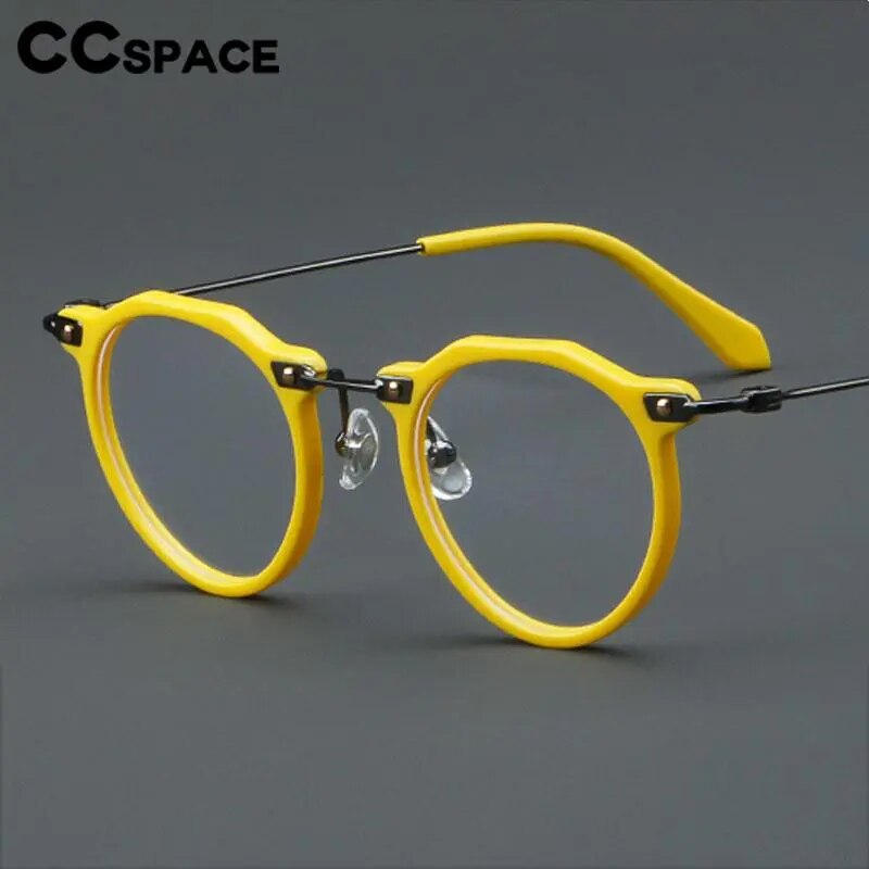 CCSpace Unisex Full Rim Flat Top Round Acetate Eyeglasses 57028 Full Rim CCspace   
