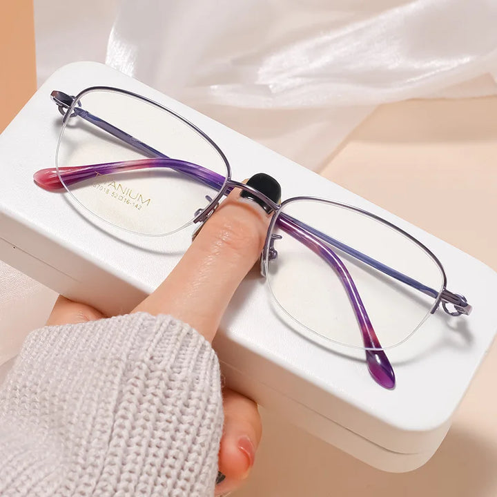 Vicky Women's Semi Rim Oval Square Titanium Reading Glasses 47018 Reading Glasses Vicky +100 S7018T-violet