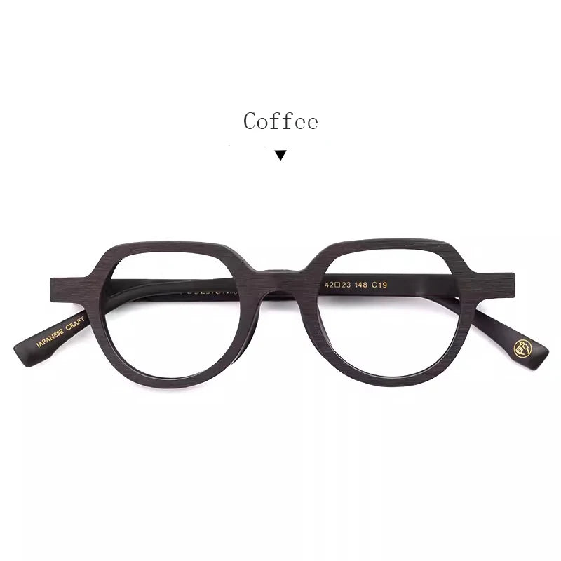 Hdcrafter Unisex Full Rim Flat Top Oval Wood Eyeglasses 6012 Full Rim Hdcrafter Eyeglasses Coffee  