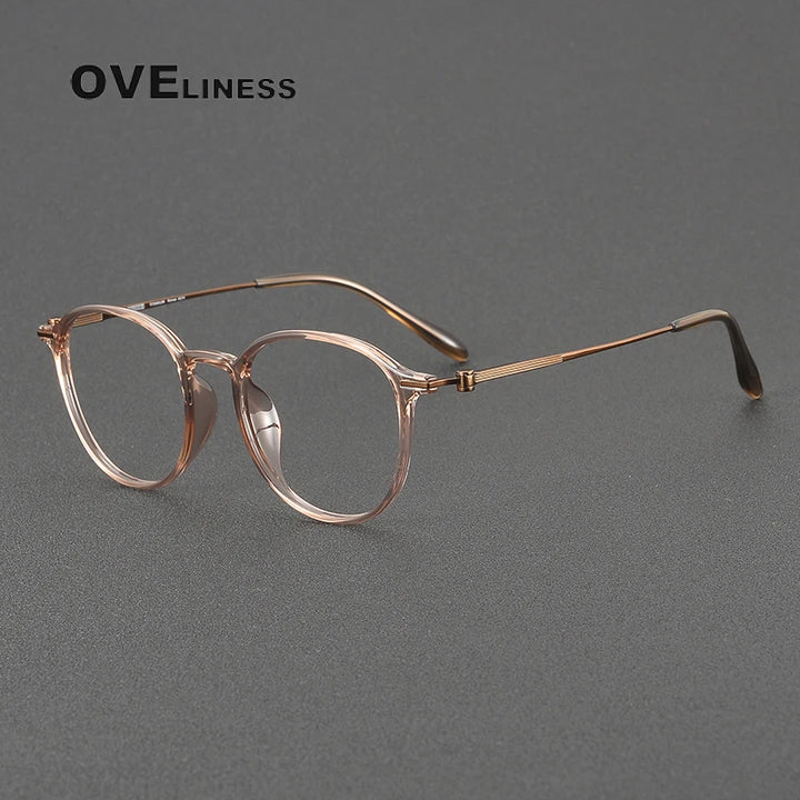 Oveliness Women's Full Rim Oval Square Acetate Titanium Eyeglasses 8672 Full Rim Oveliness tea brown  