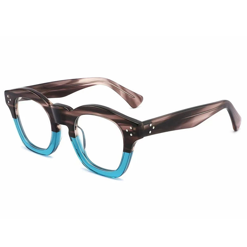 Gatenac Unisex Full Rim Square Thick Acetate Eyeglasses Gxyj1480 Full Rim Gatenac Striped Blue  