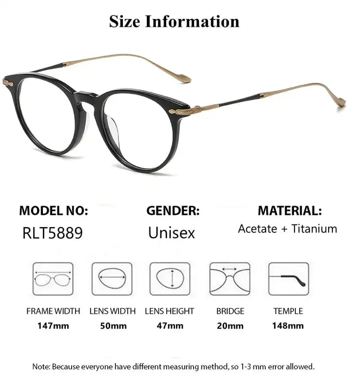 Summer Flower Unisex Full Rim Round Acetate Titanium Eyeglasses 615589