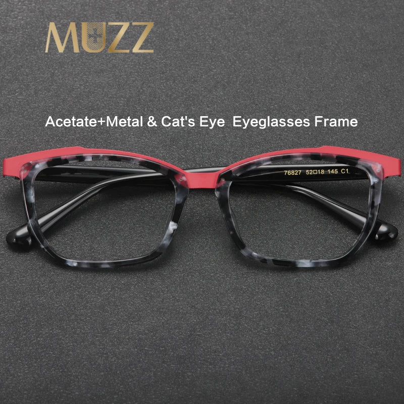 Muzz Women's Full Rim Square Cat Eye Acetate Alloy Eyeglasses 76827 Full Rim Muzz