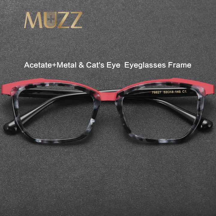 Muzz Women's Full Rim Square Cat Eye Acetate Alloy Eyeglasses 76827 Full Rim Muzz