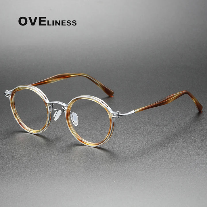 Oveliness Unisex Full Rim Round Acetate Titanium Eyeglasses 395862