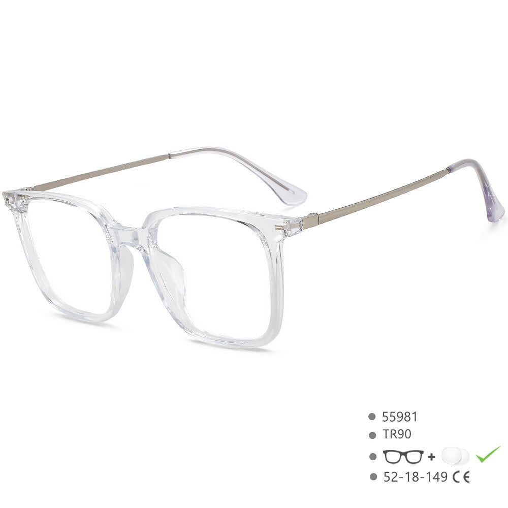 CCSpace Unisex Full Rim Square Tr 90 Titanium Eyeglasses 55981 Full Rim CCspace China ClearSilver 