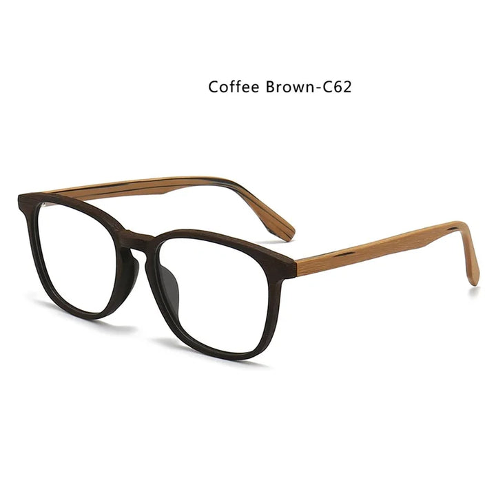 Hdcrafter Unisex Full Rim Square Oval Bamboo Wood Eyeglasses 48083 Full Rim Hdcrafter Eyeglasses Coffee-Brown-C62