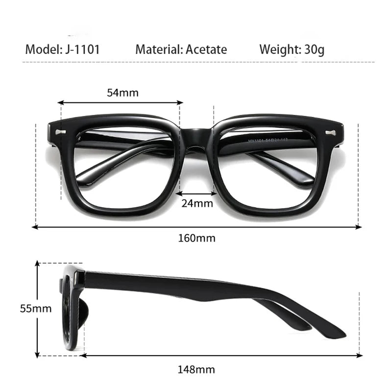 Hdcrafter J-1101 unisex big square acetate prescription eyeglasses — view 2