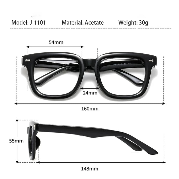 Hdcrafter J-1101 unisex big square acetate prescription eyeglasses — view 2
