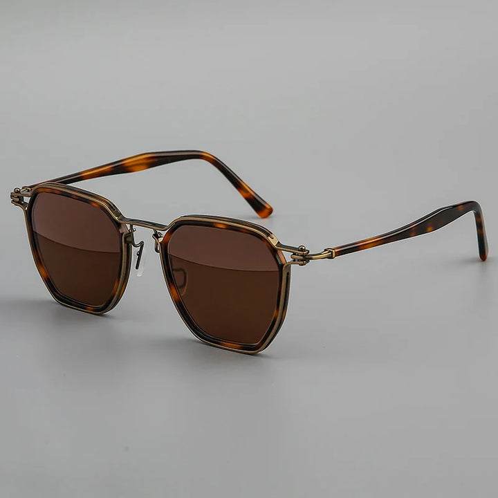 Black Mask Men's Full Rim Big Polygon Titanium Acetate Sunglasses 58672