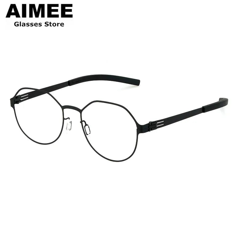 Aimee Women's Full Rim Polygon Round Screwless Steel Eyeglasses 4943 Full Rim Aimee Black  