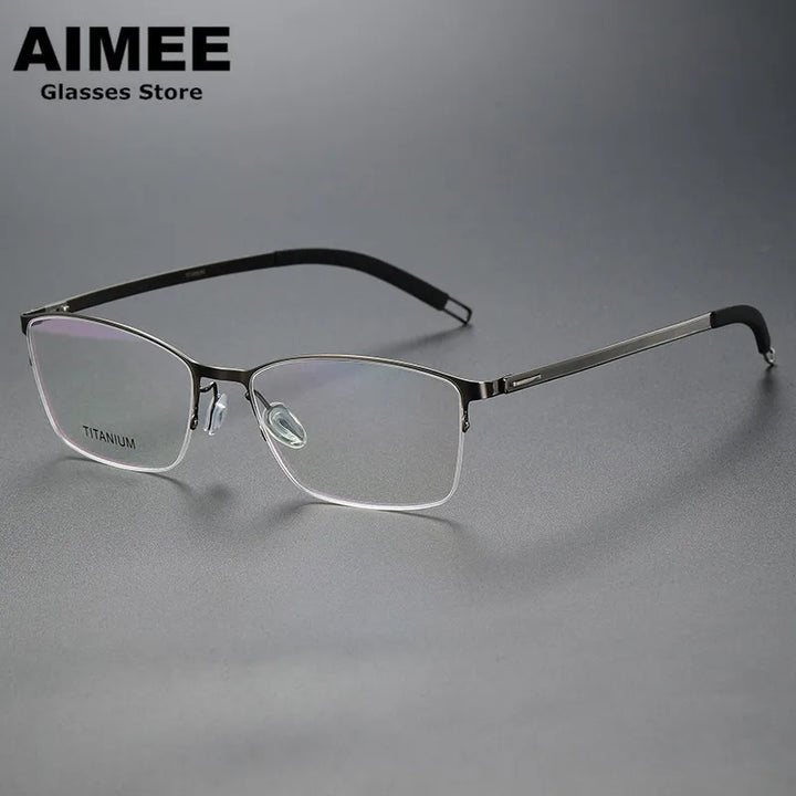 Aimee Unisex Semi Rim Square Screwless Titanium Eyeglasses 25119 Semi Rim Aimee Gun-Grey  