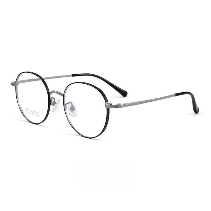 Yimaruili Unisex Full Rim Small Round Titanium Eyeglasses 95955bt Full Rim Yimaruili Eyeglasses Black Silver  