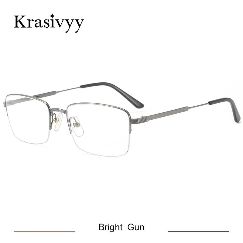 Krasivyy Mens Full Rim Square Titanium Eyeglasses Kr0348o Full Rim Krasivyy Bright Gun CN 