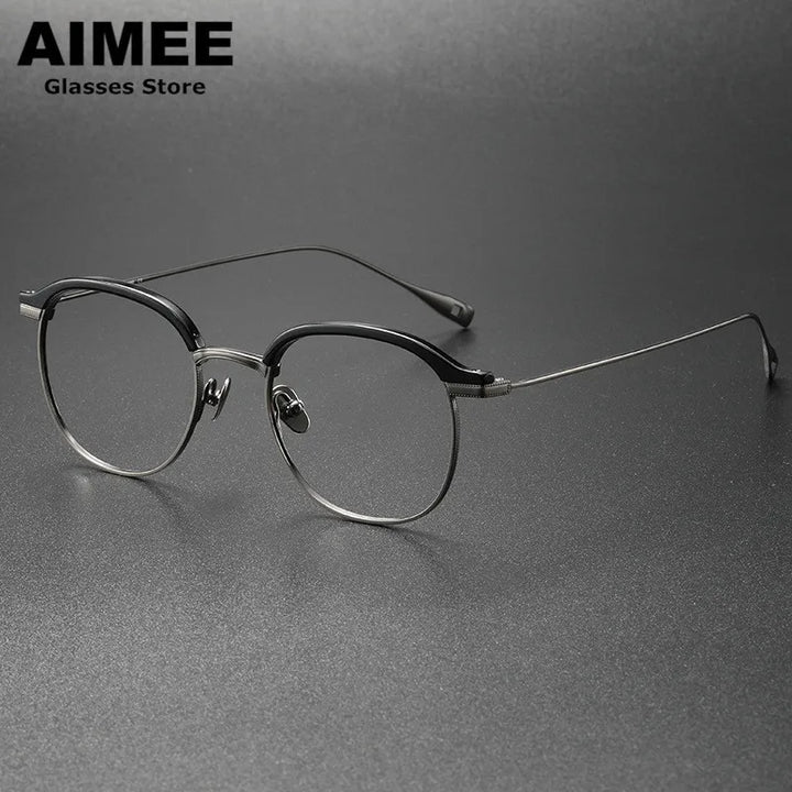 Aimee Men's Full Rim Square Oval Titanium Acetate Eyeglasses 21132 Full Rim Aimee Black-Gun  