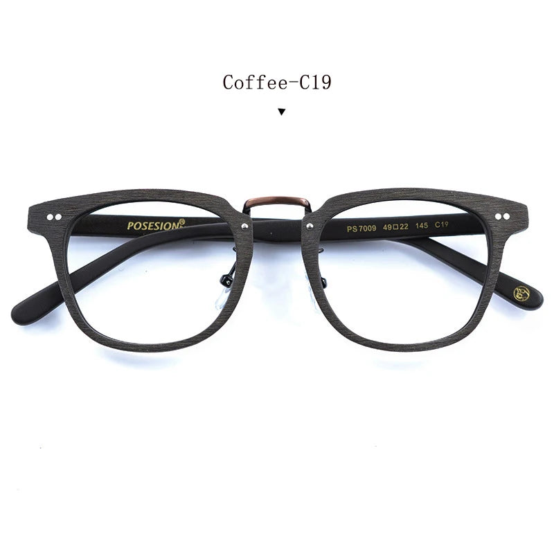 Hdcrafter Men's Full Rim Square Wood Titanium Alloy Eyeglasses 50142