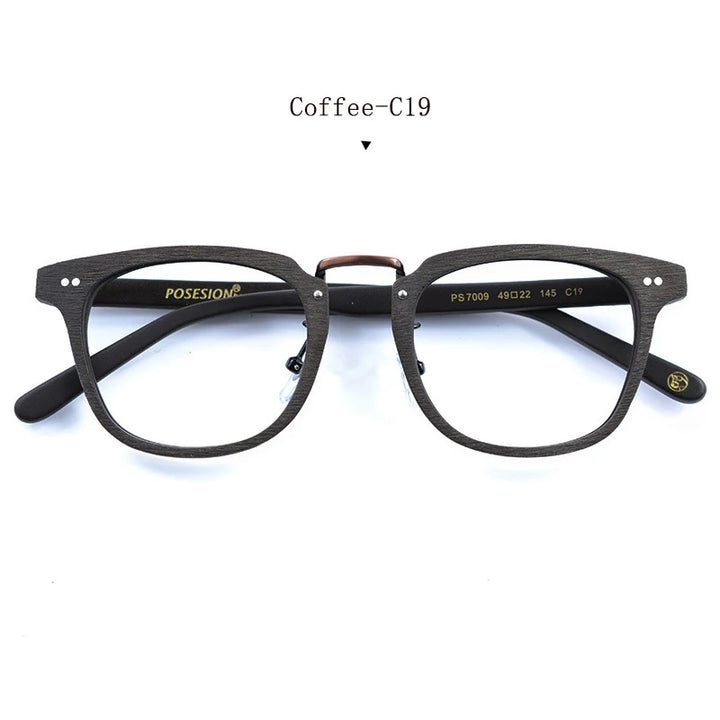 Hdcrafter Men's Full Rim Square Wood Titanium Alloy Eyeglasses 50142