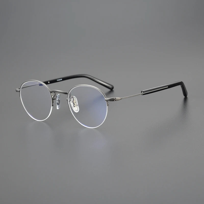 Black Mask Unisex Semi Rim Oval Round Titanium Eyeglasses 517110