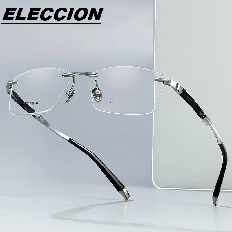 Eleccion Unisex Rimless Square Titanium Eyeglasses 9058