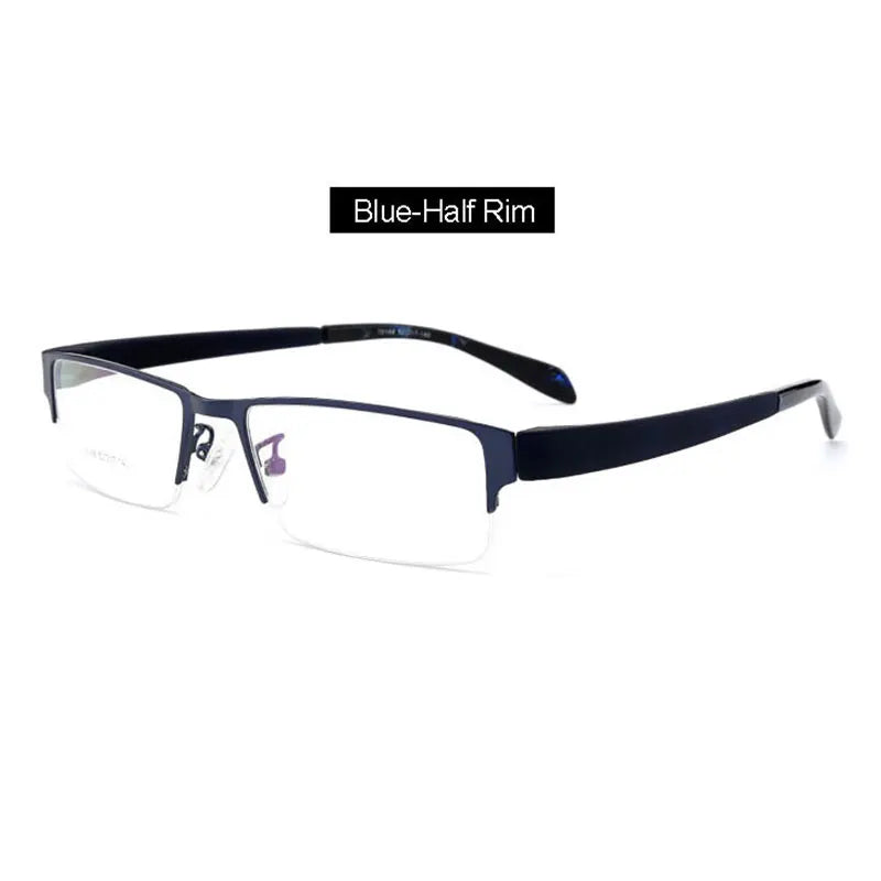 Hotony Men's Full Semi Rim Square Tr 90 Alloy Eyeglasses 1711 Full Rim Hotony Blue Half-Rim  