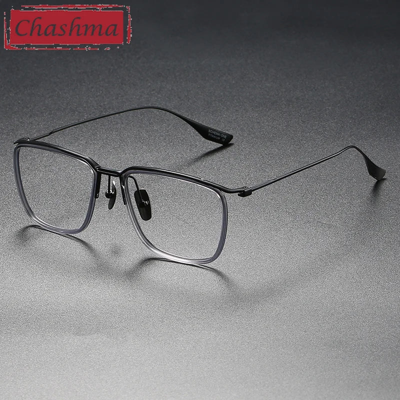 Chashma Ochki Unisex Full Rim Square Titanium Acetate Eyeglasses 84106 Full Rim Chashma Ochki Gray Black  