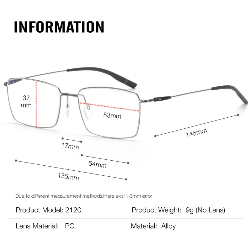 Muzz 2120 men's square alloy prescription eyeglasses — view 2